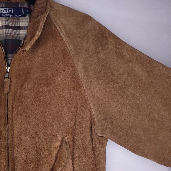 Polo Ralph Lauren Suede Jacket Mens Small Flannel Lined Leather Bomber Vintage - Picture 5 of 16